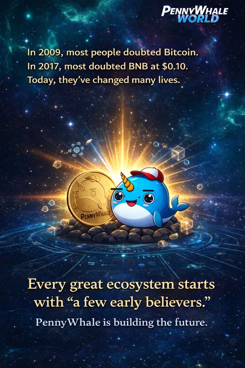 2009: few believed Bitcoin.
2017: few believed BNB at $0.10.
The next shift starts the same way: a few believers.
PennyWhale GameFi is almost here.
Follow <a href="/pennywhaleio/">PennyWhale</a> + turn on 🔔 — don’t watch history, be part of it.

#GameFi #Penny #PennyWhale
