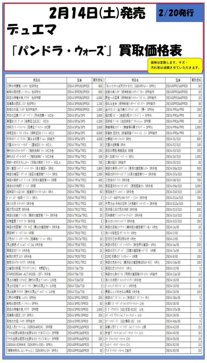 2月20日(金)限定‼ ✨買取価格表✨ 皆様のご来店お待ちしております😊