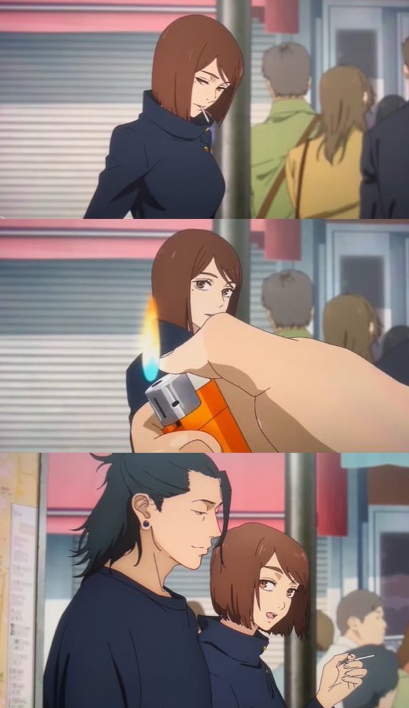 okyaaaaaan's tweet image. このシーン。
夏油はタバコ吸うわけでもないのに
ライター持ってたのって普段から家入のためにタバコの火つけれるように持ち歩いてたって考えると人の心しかないよな。

#呪術廻戦