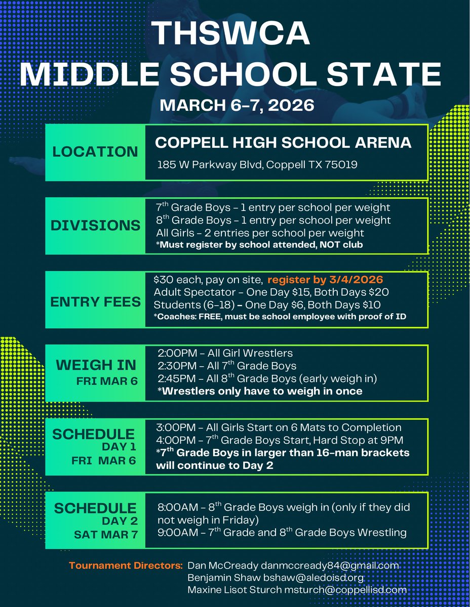 coachlisot's tweet photo. @THSWCA Middle School State is fast approaching! Get ready 💪🏻 Register at https://t.co/KlN74e8qYW https://t.co/fX6mrcI2OQ