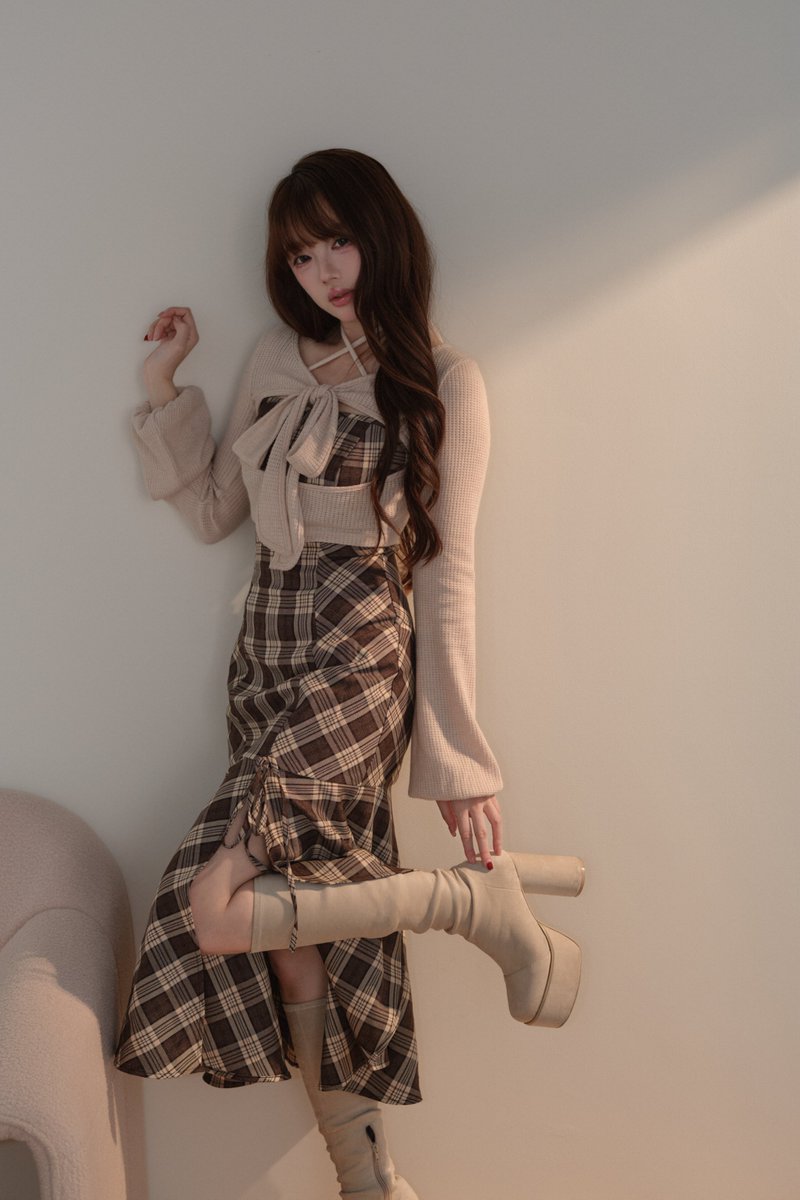 リボンファーボレロ×チェックロングワンピ 発売日：2/28（土）20:00