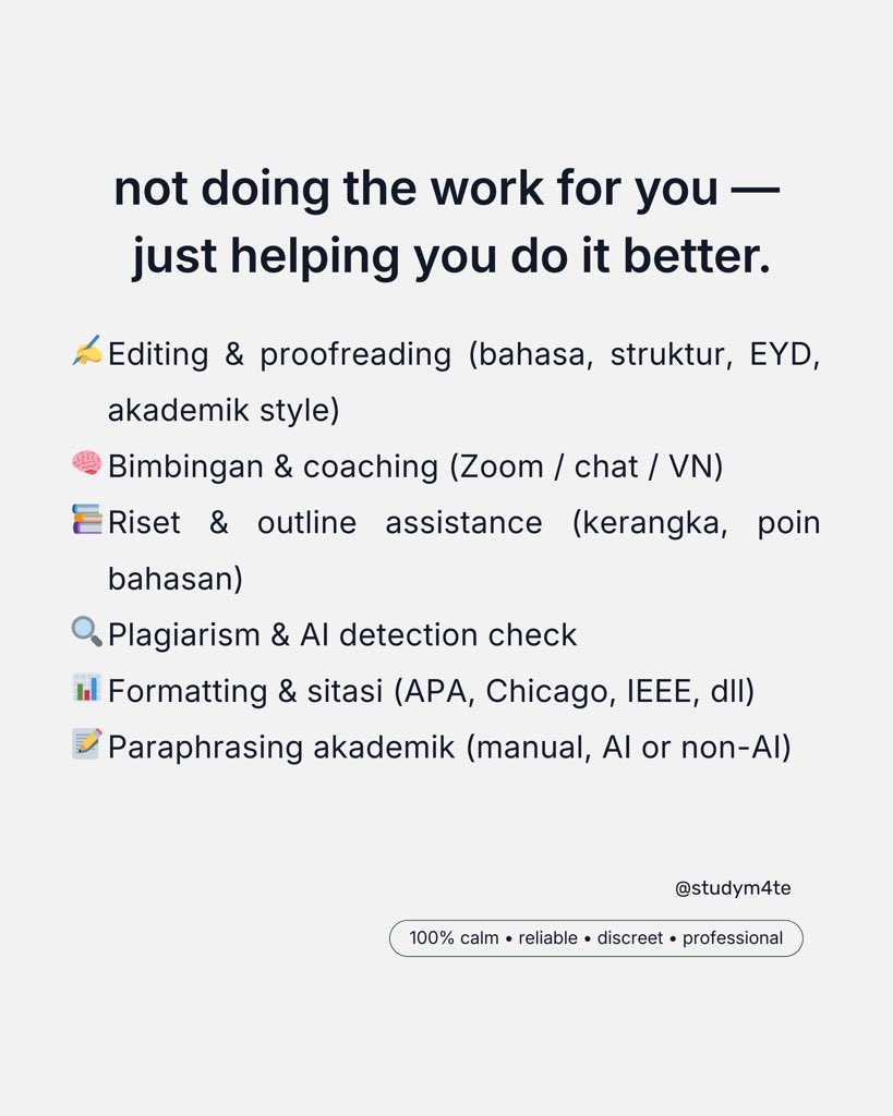 not doing the work for you —
just helping you do it better.
-
slow progress is still progress.
you don’t have to figure it out alone 🤍
-
DM/WA open if you need a study mate.
#zonauang #jokitugas