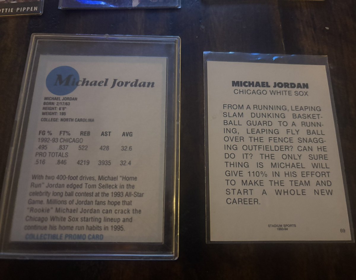 Pmads14's tweet photo. @baseball_cards Super generic on the back and no brand on the “summer of 94”….love the back of that one:  92 bulls stats/NBA totals and shout out to Tom Selleck who was growing the best mustache of the 90’s and apparently damn near smashing 400 ft bombs https://t.co/WVNYlX5zFQ