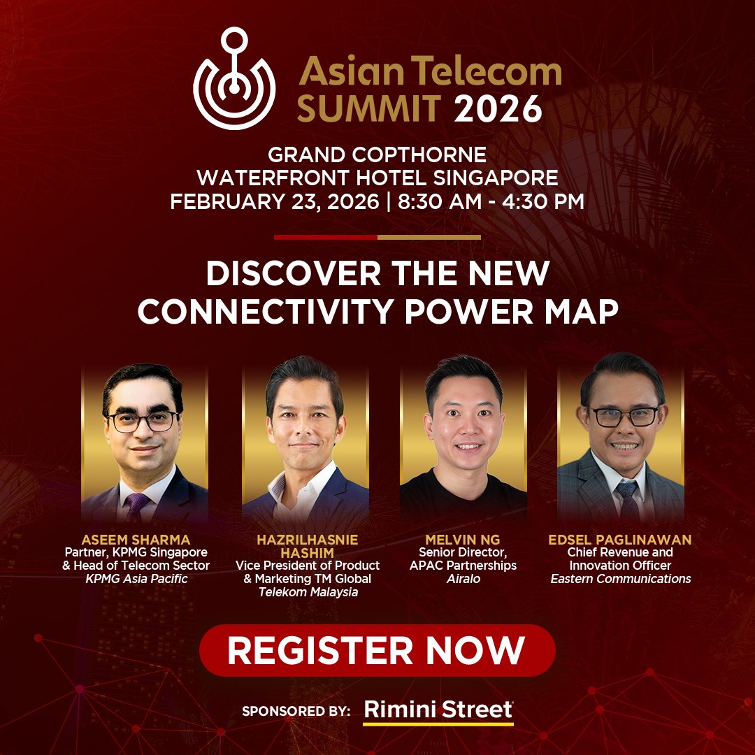 Discover how connectivity is reshaping telecom at the Asian Telecom Summit 2026 in the panel “The New Connectivity Power Map” with leaders from KPMG Asia Pacific, Telekom Malaysia, Airalo, and Eastern Communications.

Register: bit.ly/46goDAD

#AsianTelecomSummit2026
