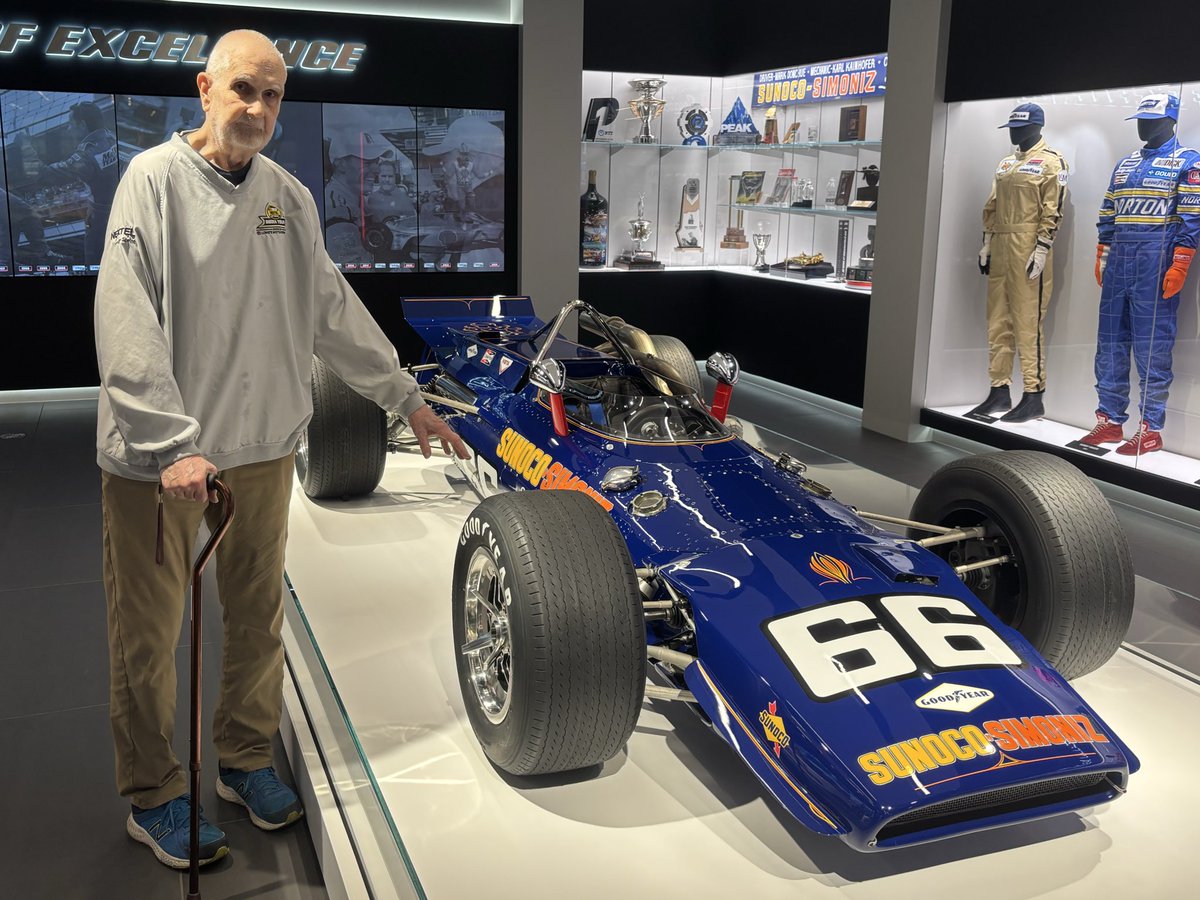 GregoryStilley's tweet photo. Had a great day with the old man seeing and listening to stories of history at @IMSMuseum Big Al with the winning car from the first race he covered in 1968. #IsItMayYet https://t.co/FUMD107qsA