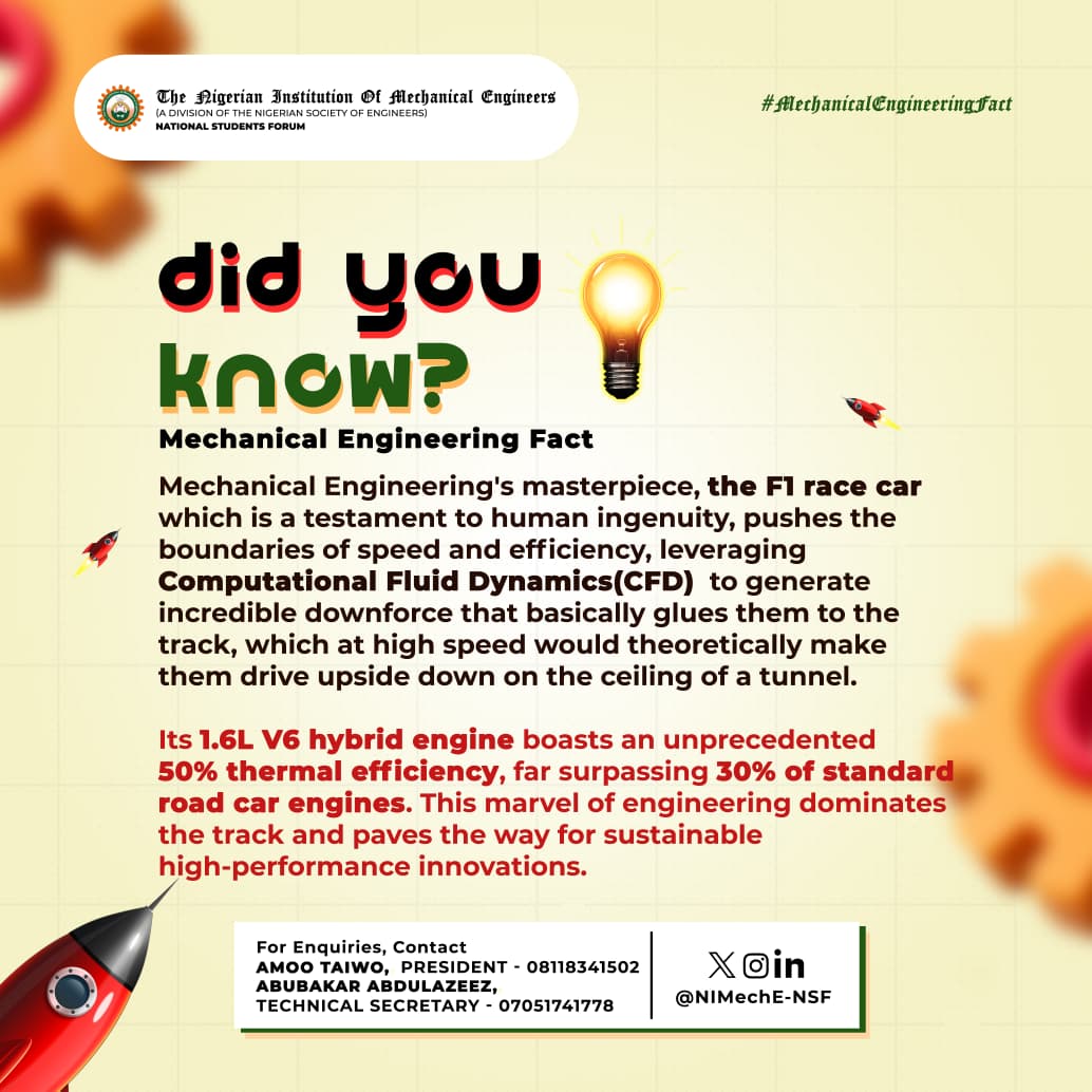 Did You Know??

#Mechanical #Engineers created the Beast of a motor car called the 'Formula 1 Race Car' which pushes the limits of #Physics and Engineering.

These cars which are basically an Inverted Airplane boasts of one of the best #Aerodynamics of any moving body ever made.