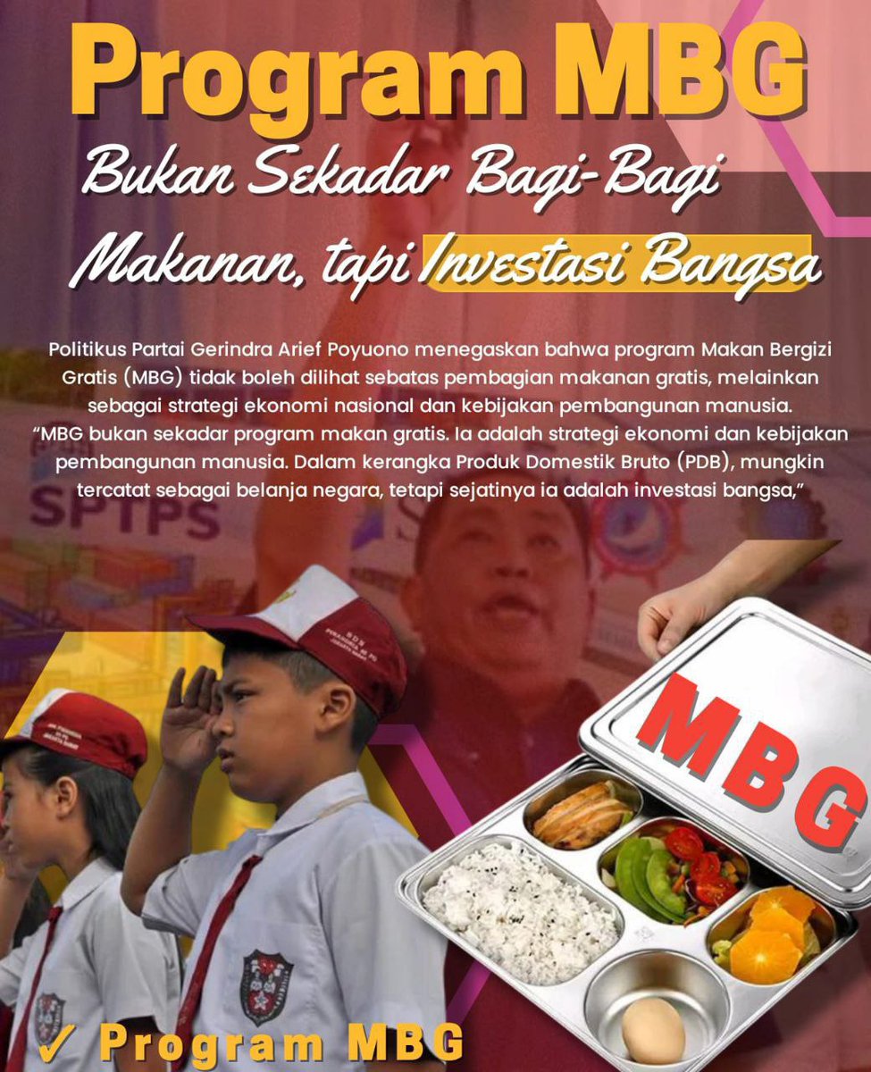 Makan siang gratis? Kedengarannya simpel, tapi efeknya buat masa depan bangsa itu gede banget Pak Arief Poyuono bilang ini bukan cuma soal belanja negara, tapi investasi manusia. Jadi gizi yg masuk ke perut mereka hari ini adalah kunci buat Indonesia yang lebih kuat ke depannya
