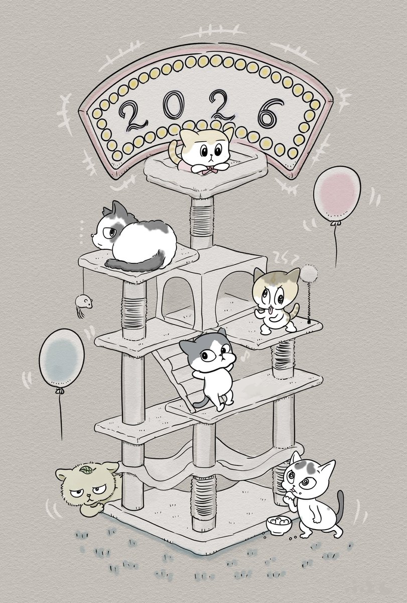futoshiline's tweet photo. 『うちの猫たち2026』
#ねこ #イラスト #大集合
#キャットタワー https://t.co/ZJYHEhEsH6