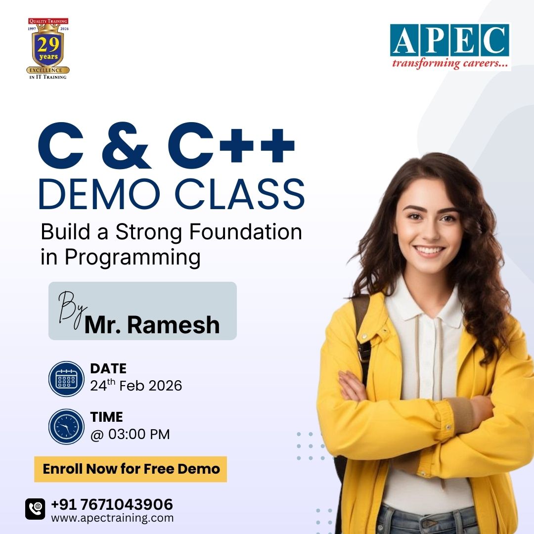 apecITtraining's tweet photo. 🚀C &amp; C++ - Demo Class

Build a Strong Foundation in Programming

By Mr. Ramesh
📅24th Feb 2026 | ⏰03:00 PM

👉Register Now: https://t.co/oF3TI4xBUu

📞+91 7671043906
🌐https://t.co/JP7QQTnhpb

#CProgramming #CPlusPlus #CPP #Programming #Coding #ProgrammingCourse #LearnProgram https://t.co/WDrR0JY0cY