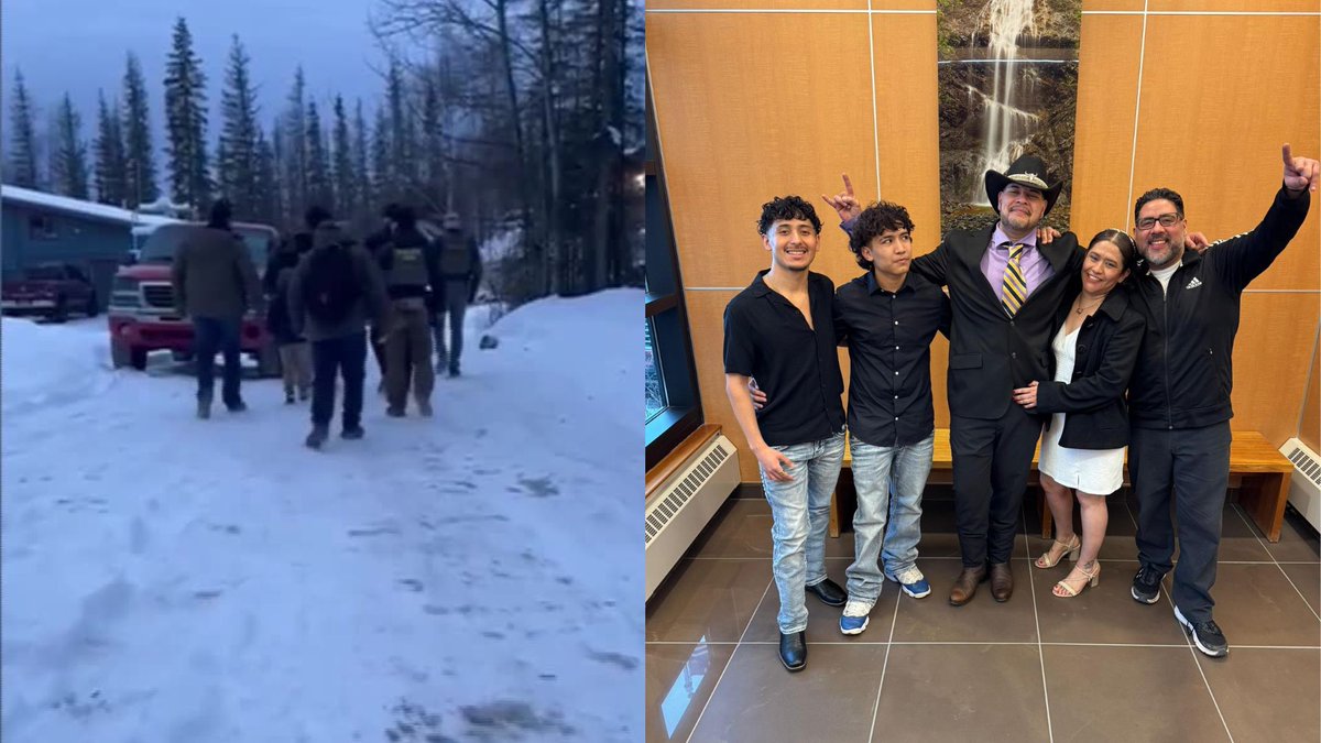 AKNewsNow's tweet photo. A Soldotna man says he was outside having a cigarette when he heard his wife screaming and saw agents “yanking her out of the vehicle” in what turned out to be an ICE arrest. She has since been deported to Mexico with two of her children. FULL STORY ➡ https://t.co/Nb5UJxDVsb https://t.co/lz3a6u3S3L