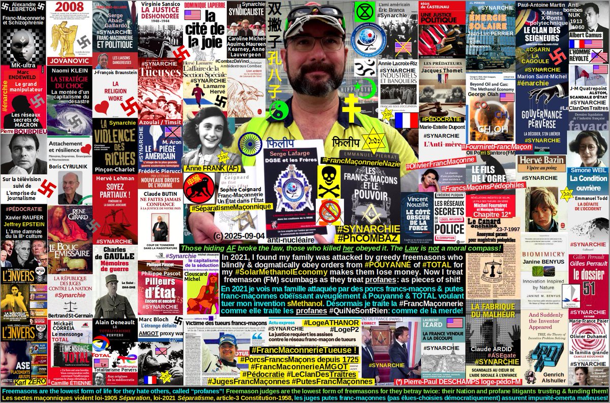 PaxMetanola's tweet photo. @iluminatibot ✊ All united against the #MalthusianSect!
👽👽 #Freemasonry #FrancMaçonnerie #SecteMalthusienne #Pédocratie #Pedocracy #PédoMaçonnerie #SectePédophile #PedophileSect #JugesPédophiles #JugesSéparatistes #SéparatismeMaçonnique
🤜 #OperationFMdown #JugesDeMerde
#WhistleBlowerCOMBAZ https://t.co/6bLYwvxFWs