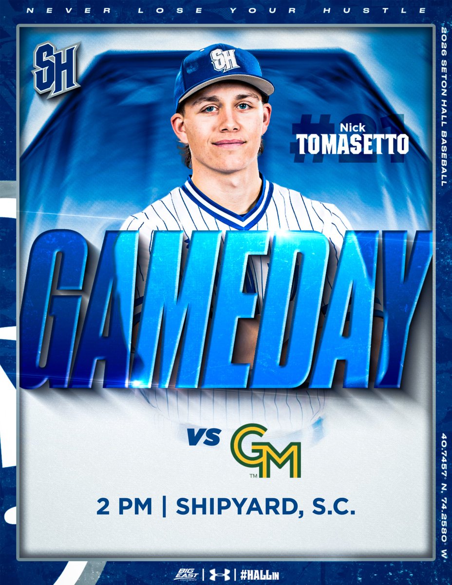 SHUBaseball's tweet photo. First of the weekend from SC!

🆚 George Mason
📍 Shipyard, S.C.
⏰ 2 PM
📊 https://t.co/hMXkLxe8a4

#NeverLoseYourHustle https://t.co/ByqAzjoDWy
