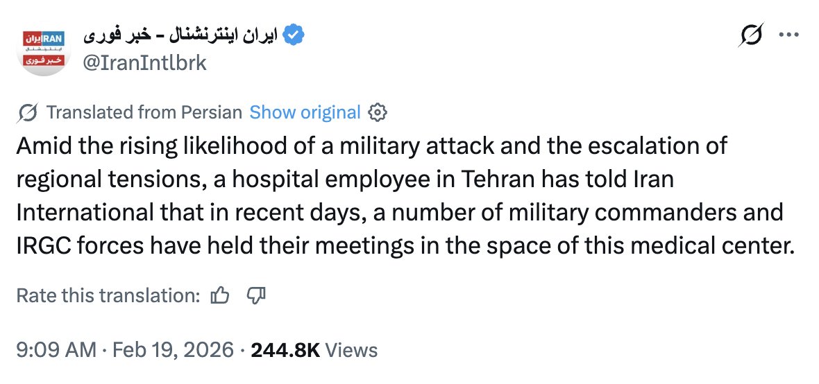 Israeli intelligence is deploying its media assets to preemptively justify the bombings it plans on Iranian hospitals 

The lesson that Israel learned from the Gaza genocide is to bomb more hospitals