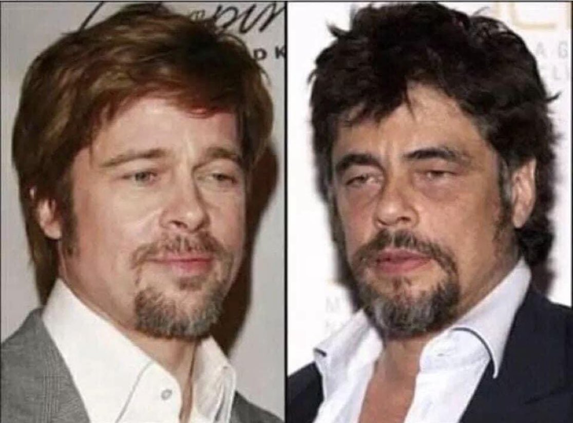 Cuando te das cuenta de que Benicio del Toro es Brad Pitt con resaca.