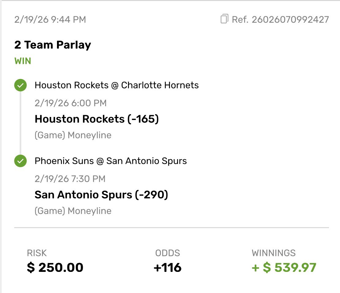 CASH IT ✅

🏀 Houston Rockets ML ✅
🏀 San Antonio Spurs ML✅

#Gambling𝕏 #BettingCommunity #Bovada #NBA