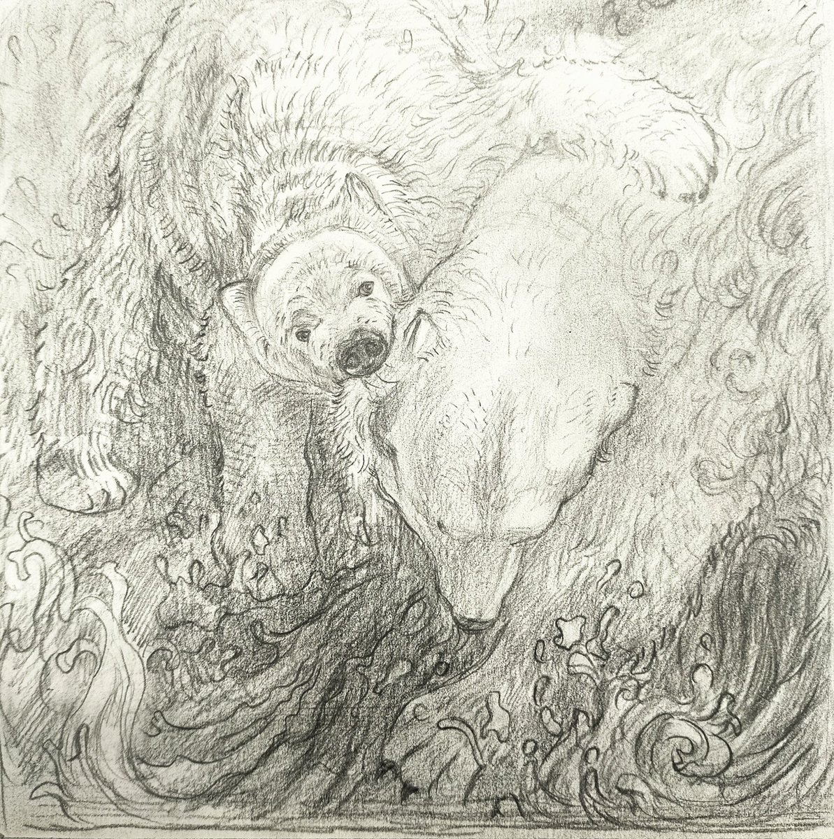 今日はライ君の顔を描いたのと、左下の波の形を変えてみた #デッサン