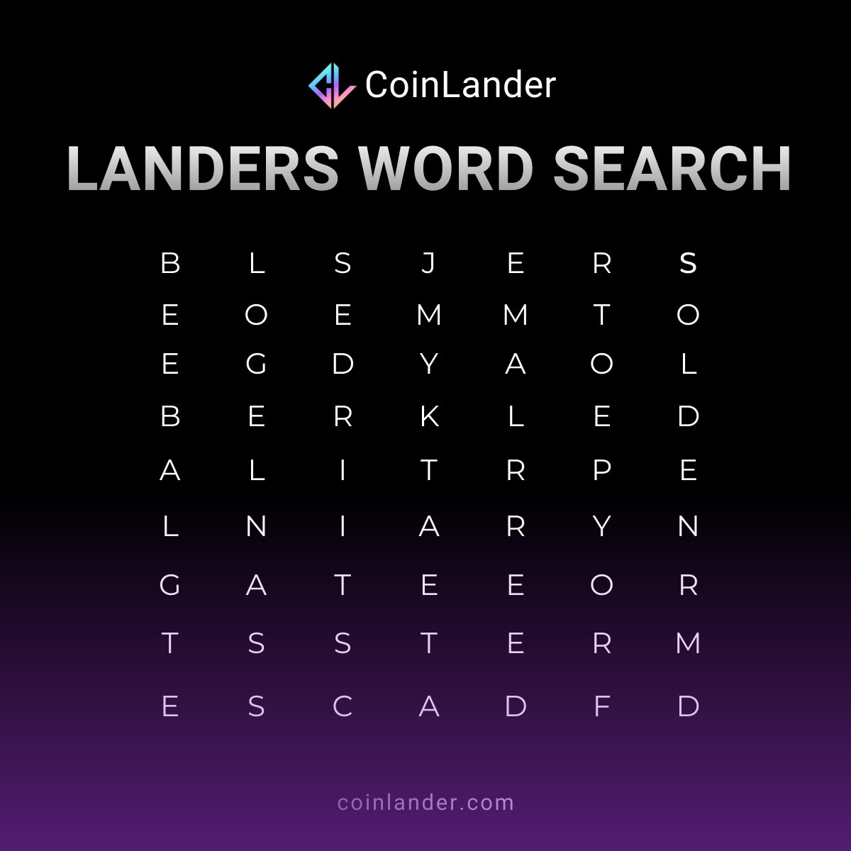 TGIF! Time for a Word Search Challenge 🎯

Find the CoinLander-related word hidden below. 
Two winners with correct answers will each receive $20 USDT worth of CoinLander mortgage tokens.

How to Win:
✔️ Follow <a href="/coinlandercom/">CoinLander | RWA</a> 
✔️ Like &amp; Retweet
✔️ Encircle the word, comment + tag