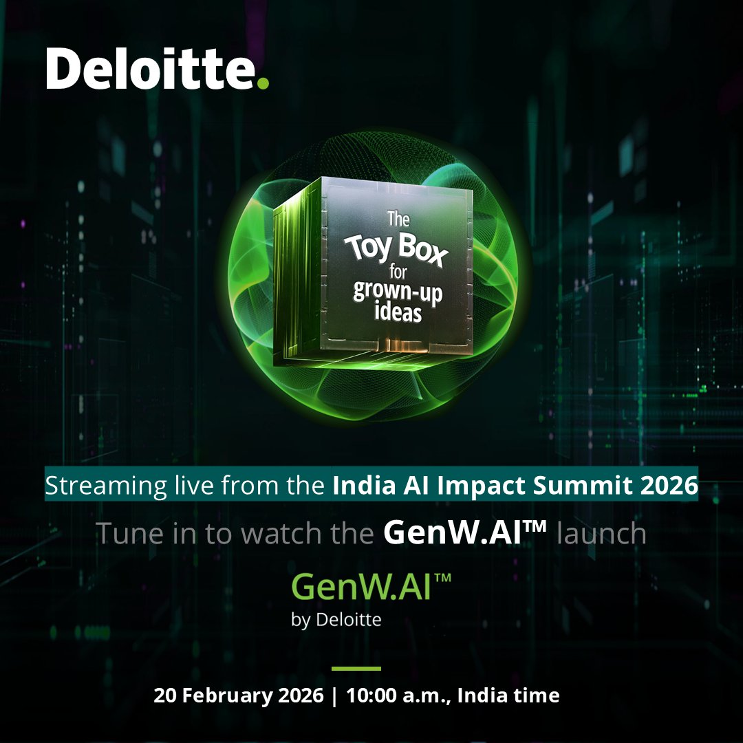 DeloitteIndia's tweet photo. #LiveNow
GenW. AI™ is being unveiled live at the “India AI Impact Summit 2026.”
Tune in to witness the launch of Deloitte India’s enterprise-grade generative workforce platform as it happens: https://t.co/AGftXlWabR
#AIForIndia #DigitalIndia #LowCodeNoCode #AI #GenAI #AIForAll #DeloitteOnAI #DeloitteAtAISummit #DeloitteIndia