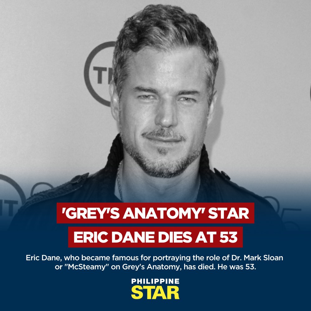 Eric Dane, who became famous for portraying the role of Dr. Mark Sloan or "McSteamy" on Grey's Anatomy, has died. He was 53.

The actor's family confirmed his death to PEOPLE Magazine.

"With heavy hearts, we share that Eric Dane passed on Thursday afternoon following a