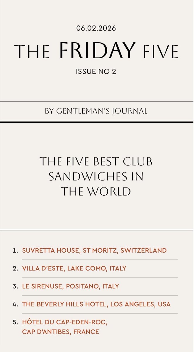 johnthompsoniv's tweet photo. Gentleman’s Journal doing the hard-hitting journalism we need.

They recently pubbed a story on the 5 best club sandwiches in the world.

Suvretta House in St Moritz is their number one.

FWIW, the best club sandwich in Austin, Texas is at New World Deli. Pictured last. https://t.co/XQGF43STML