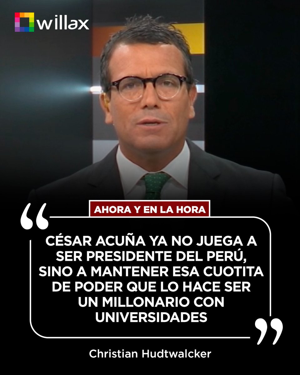 #AhoraYEnLaHora | Christian Hudtwalcker: "César Acuña ya no juega a ser presidente del Perú, sino a mantener esa cuotita de poder que lo hace ser un millonario con universidades"
Conoce más en willax.pe