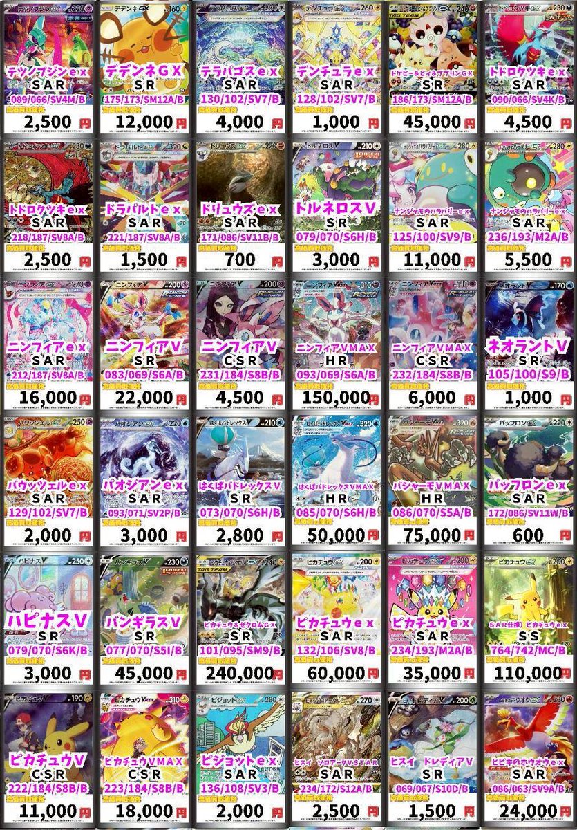 ポケモンカード 買取表】 ポケモンやサポートのSR、SAR、HR、UR高価