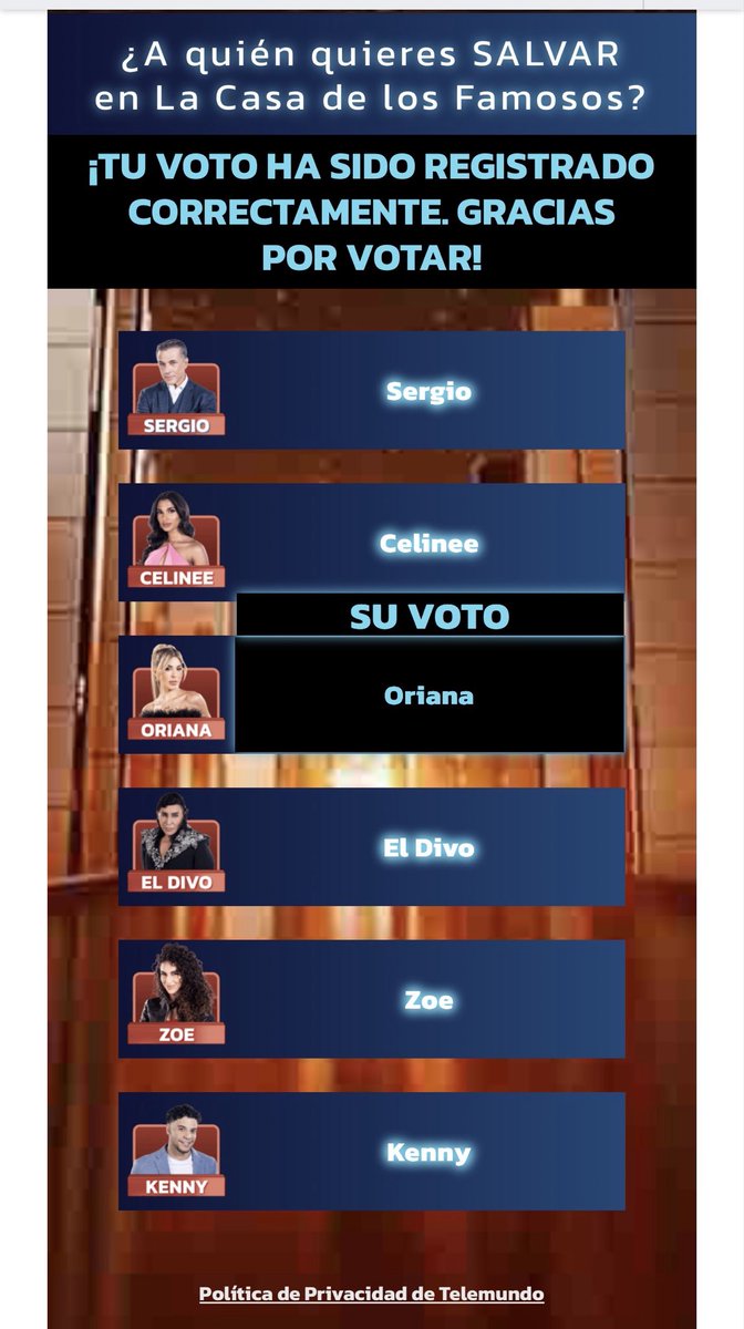 Pues bueno bbes me gustan las  villanas 🦹🏻‍♀️ está semana voy por Oriana 😚

Tbm le di votitos al divo🕺🏻

#LCDLF6