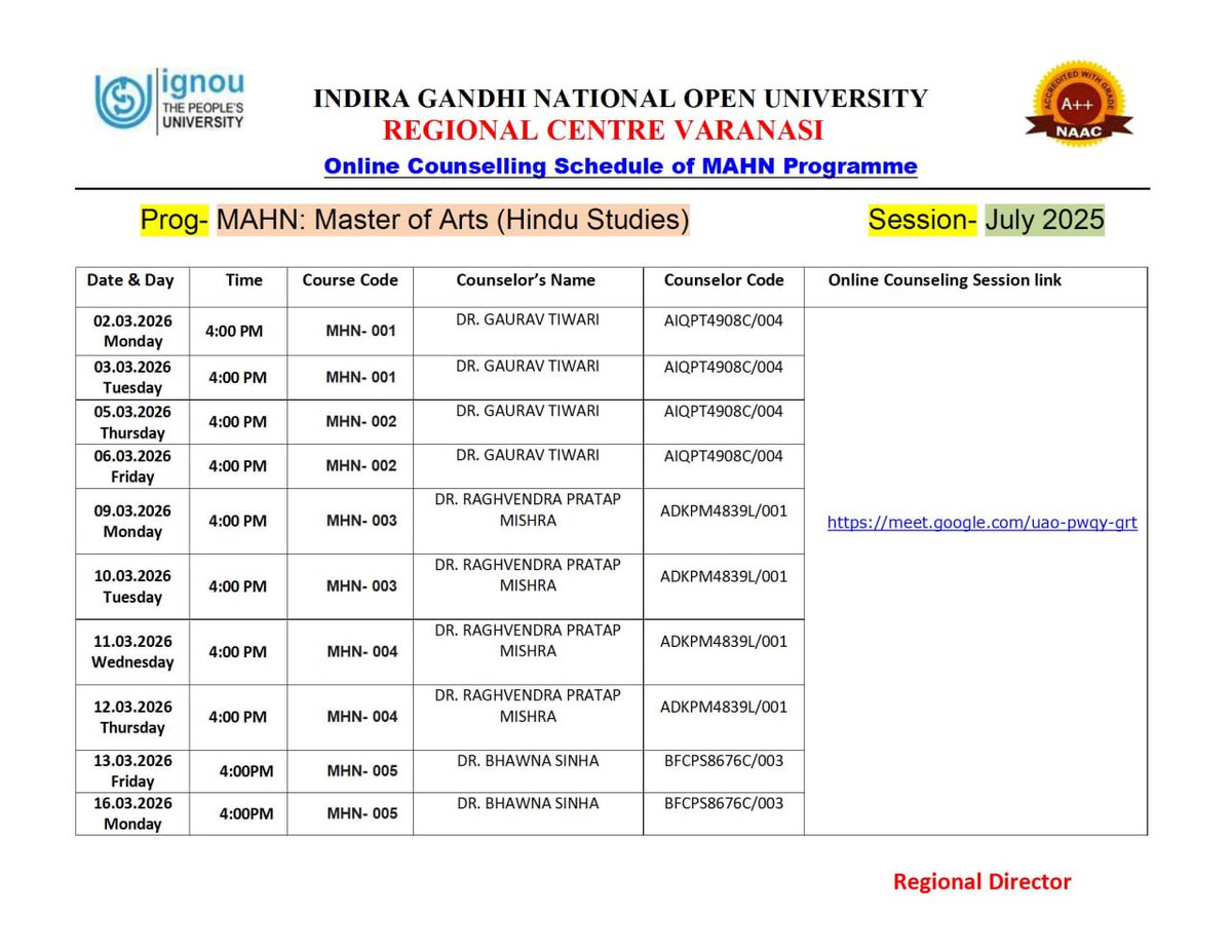 IGNOU RC Varanasi tweet media