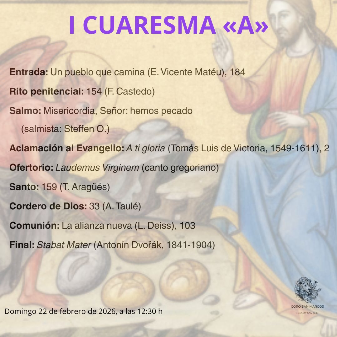 CoroSanMarcos's tweet photo. Este es nuestro repertorio para el domingo I de Cuaresma. Las lecturas nos hablan de la tentación de creernos más que Dios, de responder a todo requerimiento sin haber mirado antes nuestro interior, nuestra pequeñez.
⛪ #VenaMisa a
🦁 https://t.co/jjEDSX7Qe2 y
#cantaconnosotros https://t.co/pMlmIa2CDd