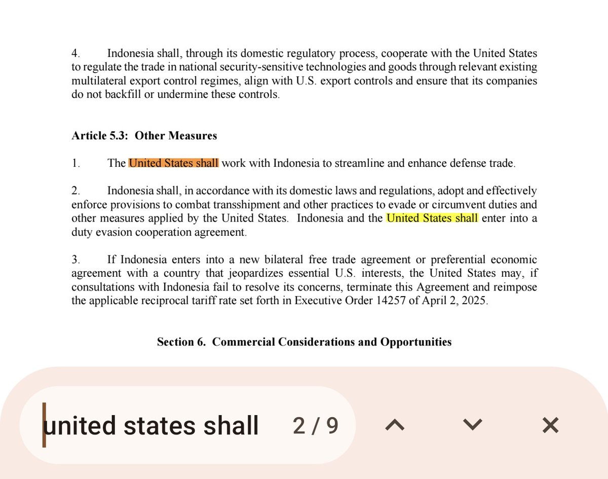 txtdaritaxpayer's tweet image. Coba deh lu cek agreementnya, lu akan tau kewajibannya lebih banyak ngatur siapa. Ada:
&amp;gt;214 frasa "Indonesia shall"
&amp;gt;dan hanya 9 frasa "United States shall"

🙂‍↔️🙂‍↔️🙂‍↔️ 

silahkan cek sendiri:
ustr.gov/sites/default/…