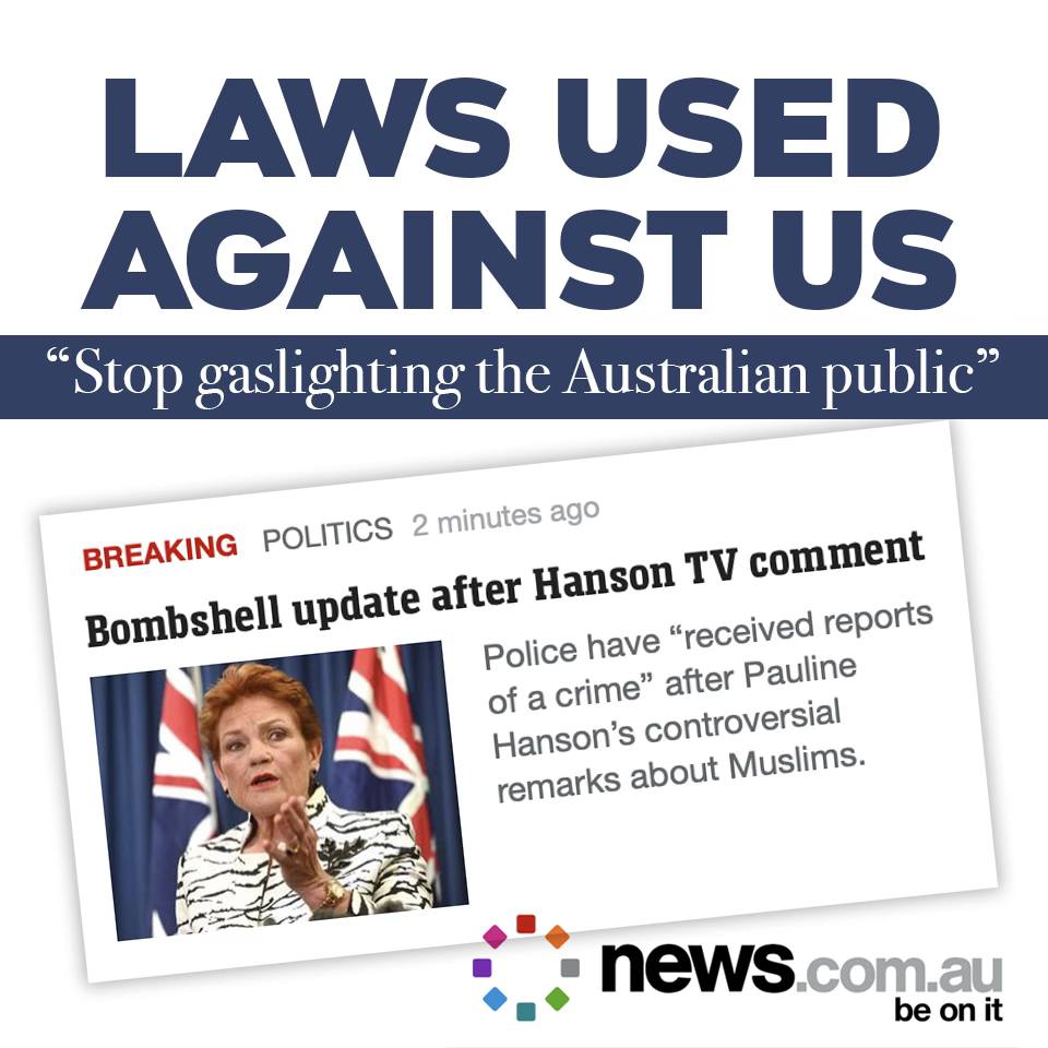 According to News.com.au, the Federal Police have “received reports of a crime” following the interview Senator Hanson did with Sky News Australia.

In other words, they're trying to use Labor's new hate speech laws to put her back in jail.

Let us send a very clear