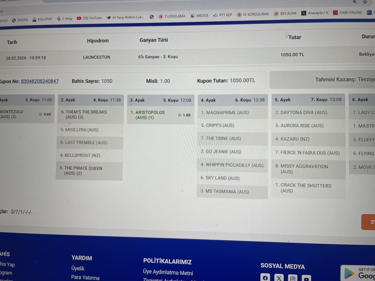 2 tek geliyor. Oyun yok. İlk ayak 3’ e Sabit aldım. 4’ü Agf den yakaladım. 5 atta 7 H demesem yazılacak at değil. Bakmayın 5 lira Ganyana