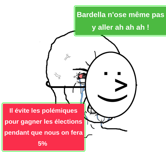 ⚠️On assiste encore à la débilité militante usuelle. A croire que certains militants - ici de Reconquête - veulent absolument faire chuter le RN pour leur petite chapelle. 

Les gars, Bardella est à 34%, on peut gagner, et la priorité est - pour le moment - de ne pas faire de
