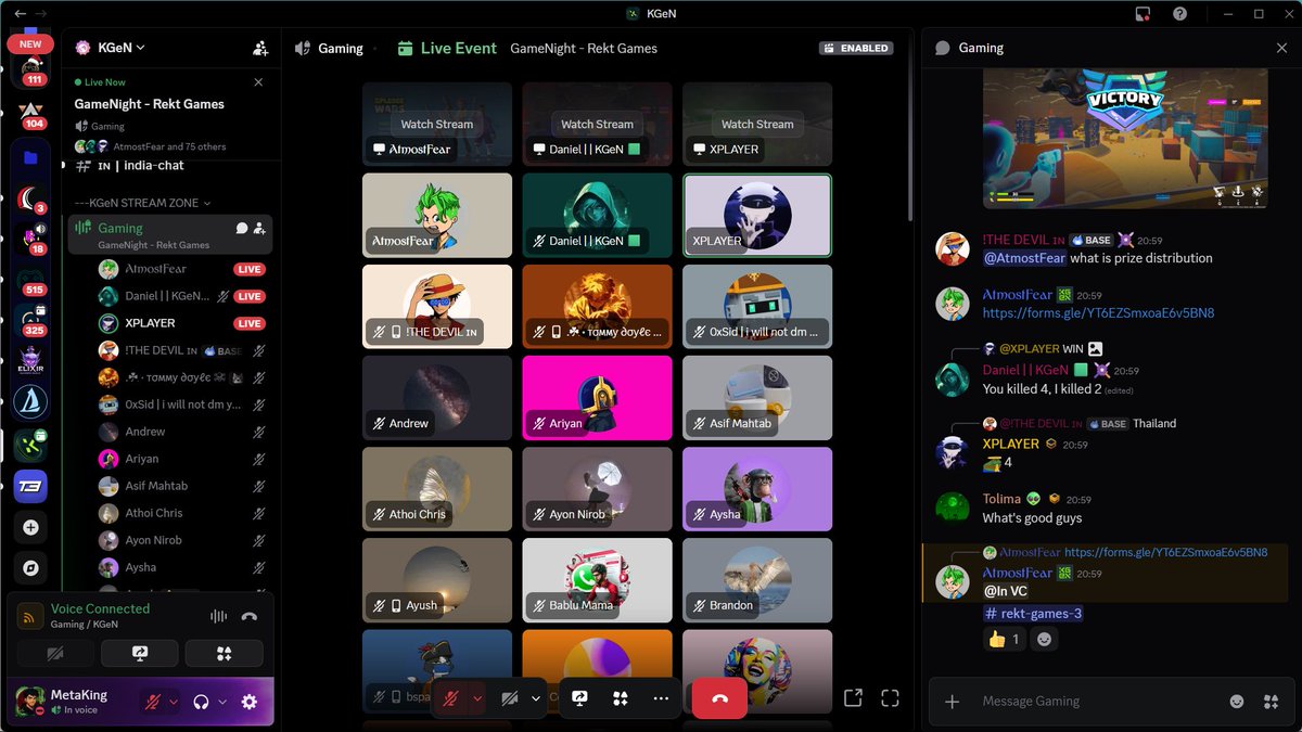 mither_o's tweet photo. Game night on the @KGeN_IO Discord was fun 
We played Spludge Wars and the real gamers showed up…

@AtmostF and @X_Kush_SA were playing crazy good 😅
I’m still learning but I still got some kills 👀
Need more practice for sure. https://t.co/b877LoDZ3u