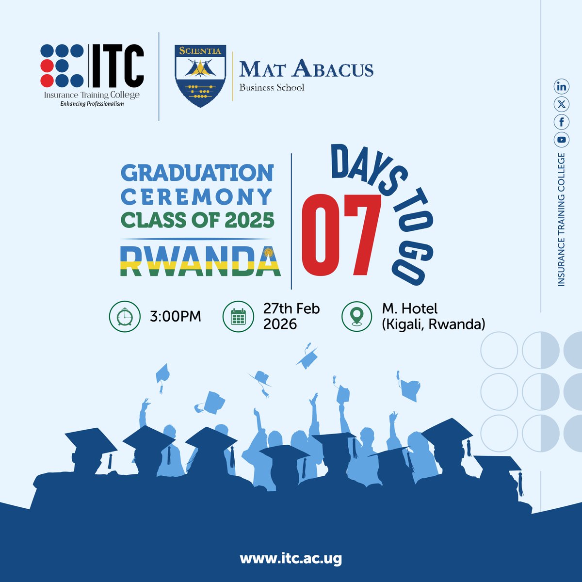 ITC_Kampala's tweet photo. #7days to graduation!
Behind every certificate lies dedication, late nights, and resilience. The countdown to a moment of pride for our graduands, their families, and the industry continues.
@matabacusuganda @RibaRwanda
#ITCGraduation #COPRwanda #GraduationCountDown https://t.co/6NkQ7AcJHb