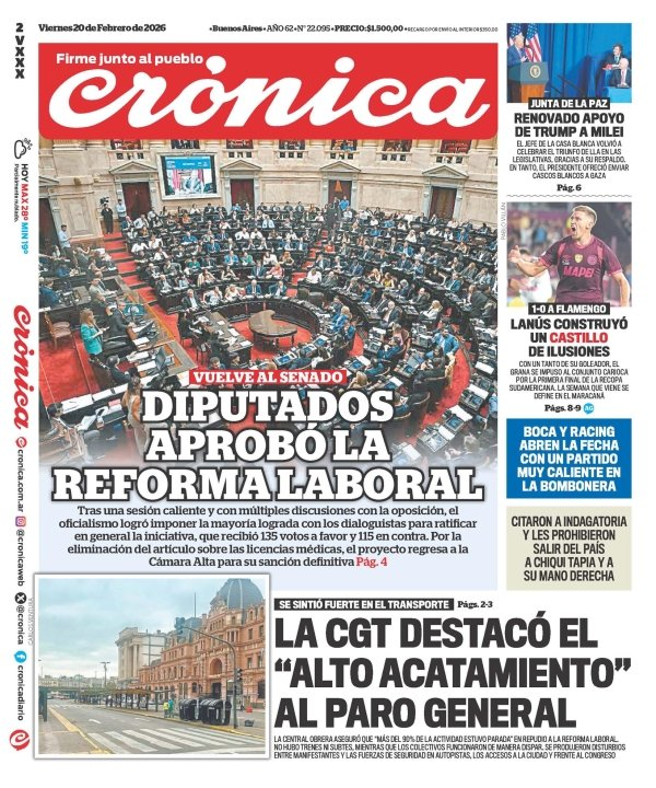 WalterVerst's tweet photo. #Buendía y #BuenViernes para todos!!
A continuación, las portadas de los diarios de hoy #20deFebrero 20/02/2026 #20Feb #20Feb26 #20F.
#DiarioPopular
#Crónica https://t.co/2vAIvzZS1c