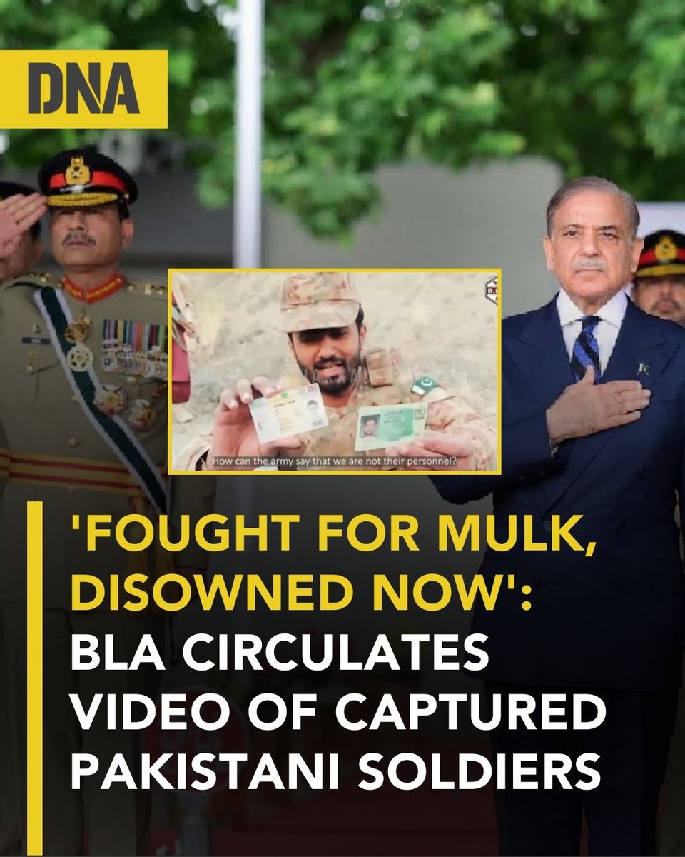 dna's tweet photo. The Baloch Liberation Army (BLA) on Friday (Feb 20) has released a video purportedly showing captured members of Pakistan’s security forces pleading for help, as it escalates its standoff with the Pakistani state. The video comes after the BLA earlier claimed it was holding seven members of the Pakistani security forces in custody, warning that if the Islamabad government does not agree to a prisoner exchange, the detainees could face execution.

#DNAUpdates | #Pakistan | #BLA | #Viral