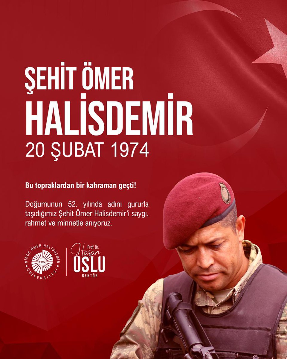 DrHasanUslu's tweet photo. Ömer Halisdemir
20 Şubat 1974♾️

Vatan uğruna canını feda eden kahramanımızı rahmet, minnet ve şükranla anıyoruz.
Gösterdiğin cesaret, milletimizin hafızasında daima yaşayacak.

Kalbimizdesin…
Mekânın cennet, makamın âli olsun. 🇹🇷 https://t.co/Yr1rQD6MWe