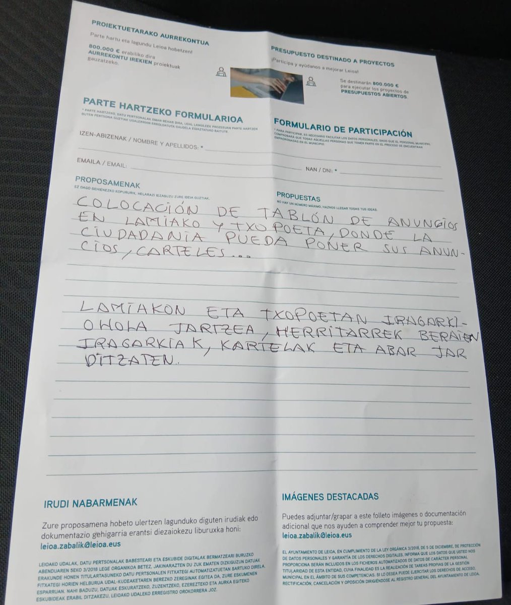 📌 PRESUPUESTOS ABIERTOS 2027 #Leioa
Queremos llegar a todo Lamiako y Txopoeta 💛
No solo por redes: también con tablones vecinales para informar y convocar sin problemas.

Si estás empadronad@ en Leioa, apoya la propuesta antes del 23 de febrero 🗓️
Hagamos barrio entre tod@s!