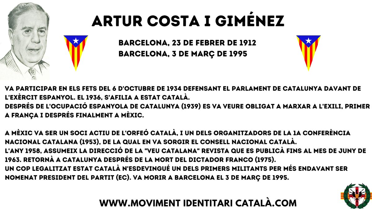 El 23 de febrer de 1912 va néixer a Barcelona el nacionalista Artur Costa i Giménez, militant d'Estat Català. Va morir el 3 de març de 1995.