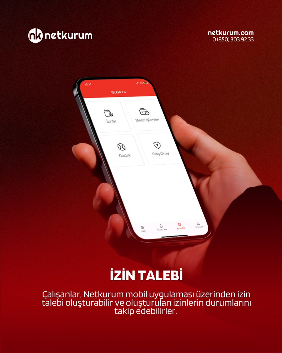 netkurum's tweet photo. İZİN TALEBİ
Çalışanlar, Netkurum mobil uygulaması üzerinden izin talebi oluşturabilir ve oluşturulan izinlerin durumlarını takip edebilirler.

#Netkurum #PDKS #İK #İKÇözümleri #İnsanKaynakları #DijitalDönüşüm #İzinTalebi #MobilUygulama https://t.co/JF8ydx2uPC