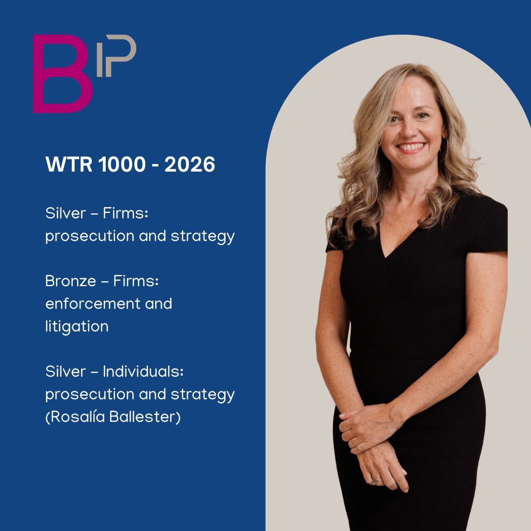 Proud to share that Ballester IP and our Managing Director Rosalía Ballester have once again been ranked in WTR 1000. This would not be possible without our clients and colleagues and their trust in our team. Thank you for your confidence and support. ✨ 
#rankings #WTR1000 #IP