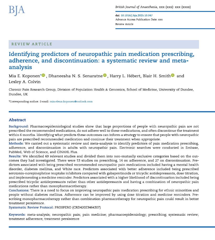 Prescribing #monopharmacotherapy for #neuropathicpain rather than combination pharmacotherapy is associated with a lower likelihood of #treatmentdiscontinuation bjanaesthesia.org/article/S0007-…