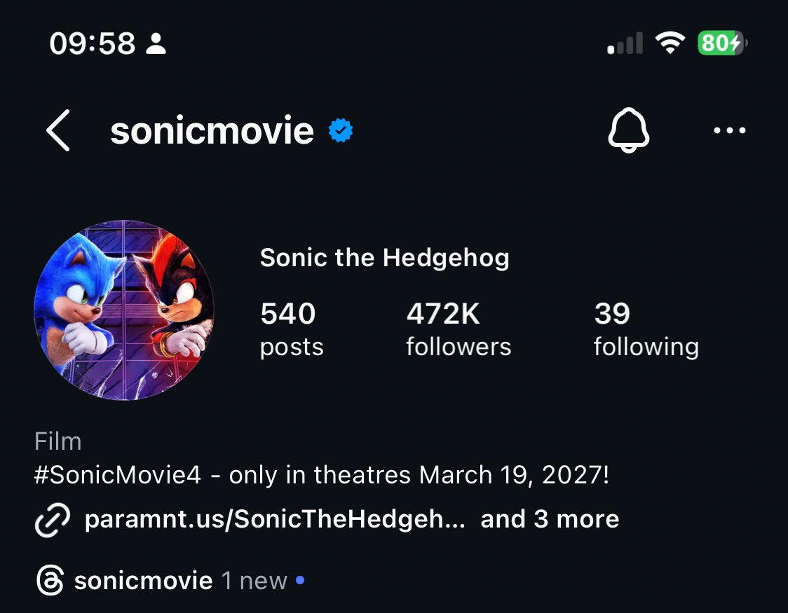 🚨🚨🚨MAJOR BREAKING:

<a href="/SonicMovie/">Sonic the Hedgehog</a> has officially put Sonic 4 in their bio, MEANING PRODUCTION IS ON THE WAY VERY SOON. 

This indicates we should get some news on some characters returning, and voice actors.

First one: Kristen Bell as Amy 

#SonicMovie4