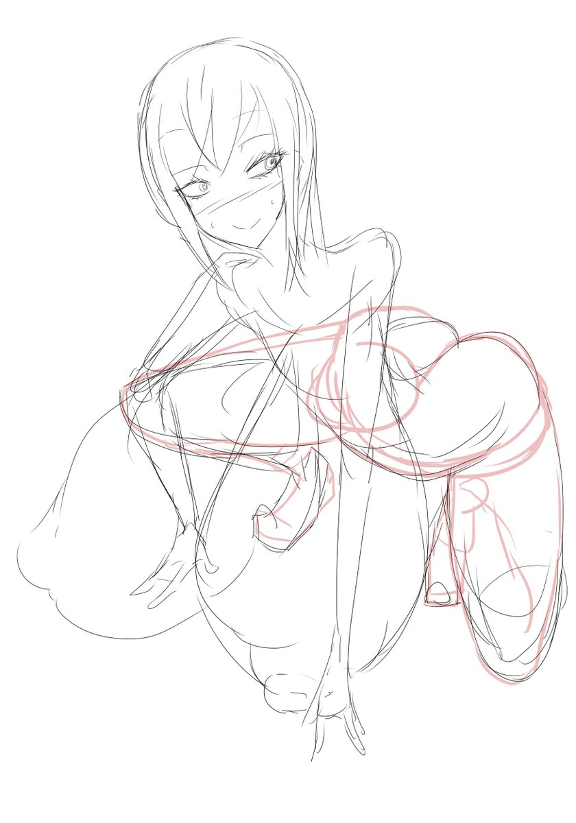 尻を線画の時に弄った…足全体に影響出るそこを見過ごしたままそのまま線画に入ったからおかしなことになった 