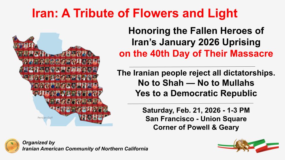 Join us honoring the fallen heroes of Iran’s January 2026 uprisings!

40 days after the massacre, their names shine brighter than ever.

We stand with the Iranian people who reject all forms of tyranny — whether Shah or Mullahs — and call for a democratic republic. 

<a href="/JanaKTVU/">Jana Katsuyama</a>