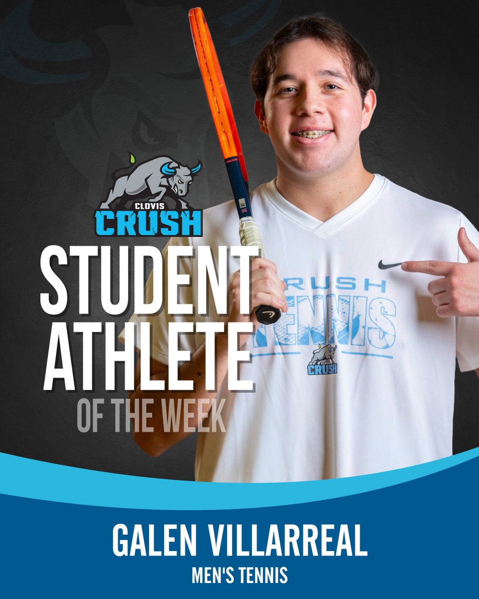 Congrats to our latest ⁦<a href="/Crush_Athletics/">ClovisCrushAthletics</a>⁩ SAOTW, Galen Villarreal from men’s tennis! Galen notched wins in both singles and doubles last week, helping lead the Crush through their inaugural season. #VamosCrush