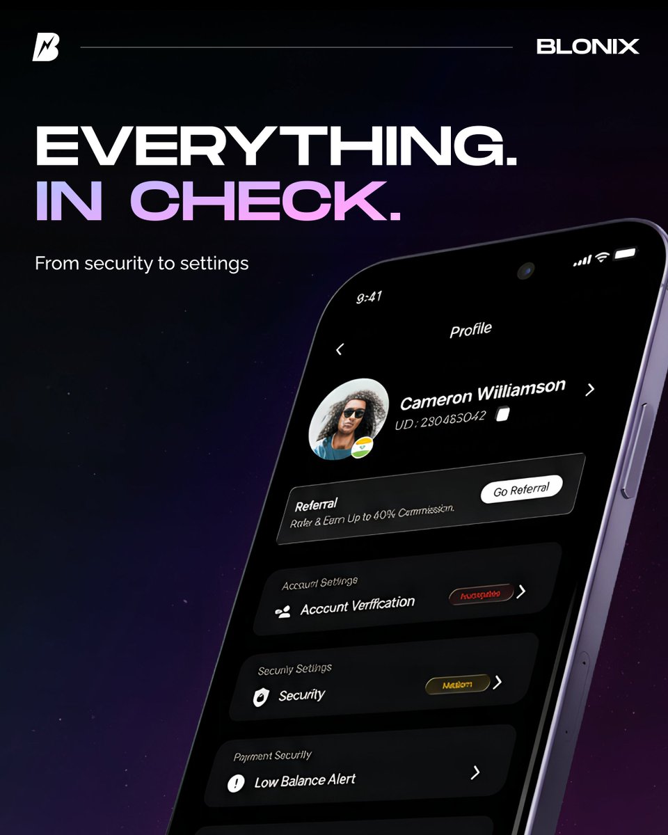 Control your finances. Secure your future. 🔐

With Blonix, customize settings, strengthen protection, and manage your account effortlessly. 💳

Stay protected. Stay empowered. 📱

#Fintech #Security #DigitalFinance #Web3 #Blockchain