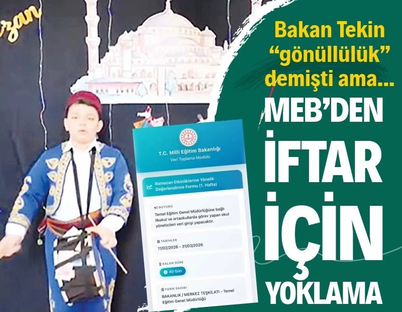 MEB’den iftar için yoklama! 

Bakanlık, okul yönetimlerinden etkinliklere her hafta katılan öğrenci ve velilerin sayılarını istedi. Talimatın ramazan öncesi verilmesi dikkat çekti

nefes.com.tr/mebden-iftar-i…