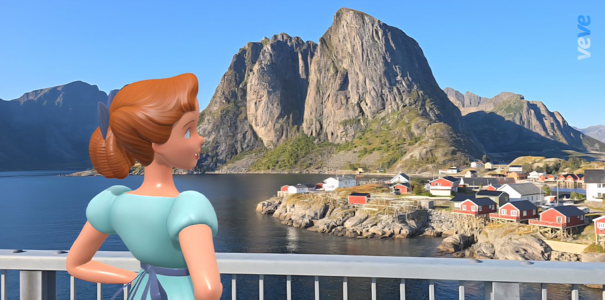 Marconveve's tweet image. Wendy Darling finally found a view that rivals the second star to the right. ✨ Soaking in the magic of Lofoten, Norway. Who knew Neverland was actually in Scandinavia? 🇳🇴🏔️ @veve_official #disney #PeterPan